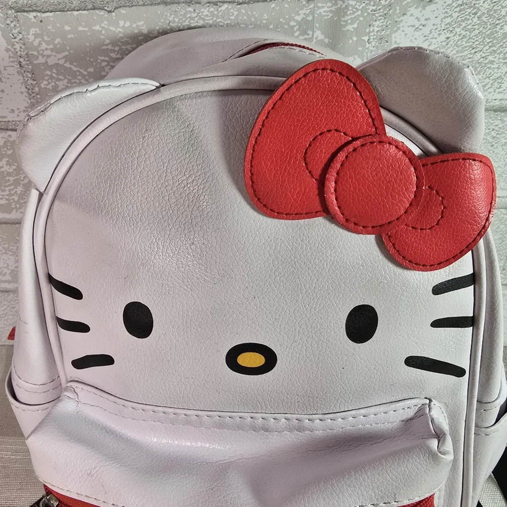 Girl's Hello Kitty Face Mini Backpack Faux Leather Zippered Purse Bag Sanrio